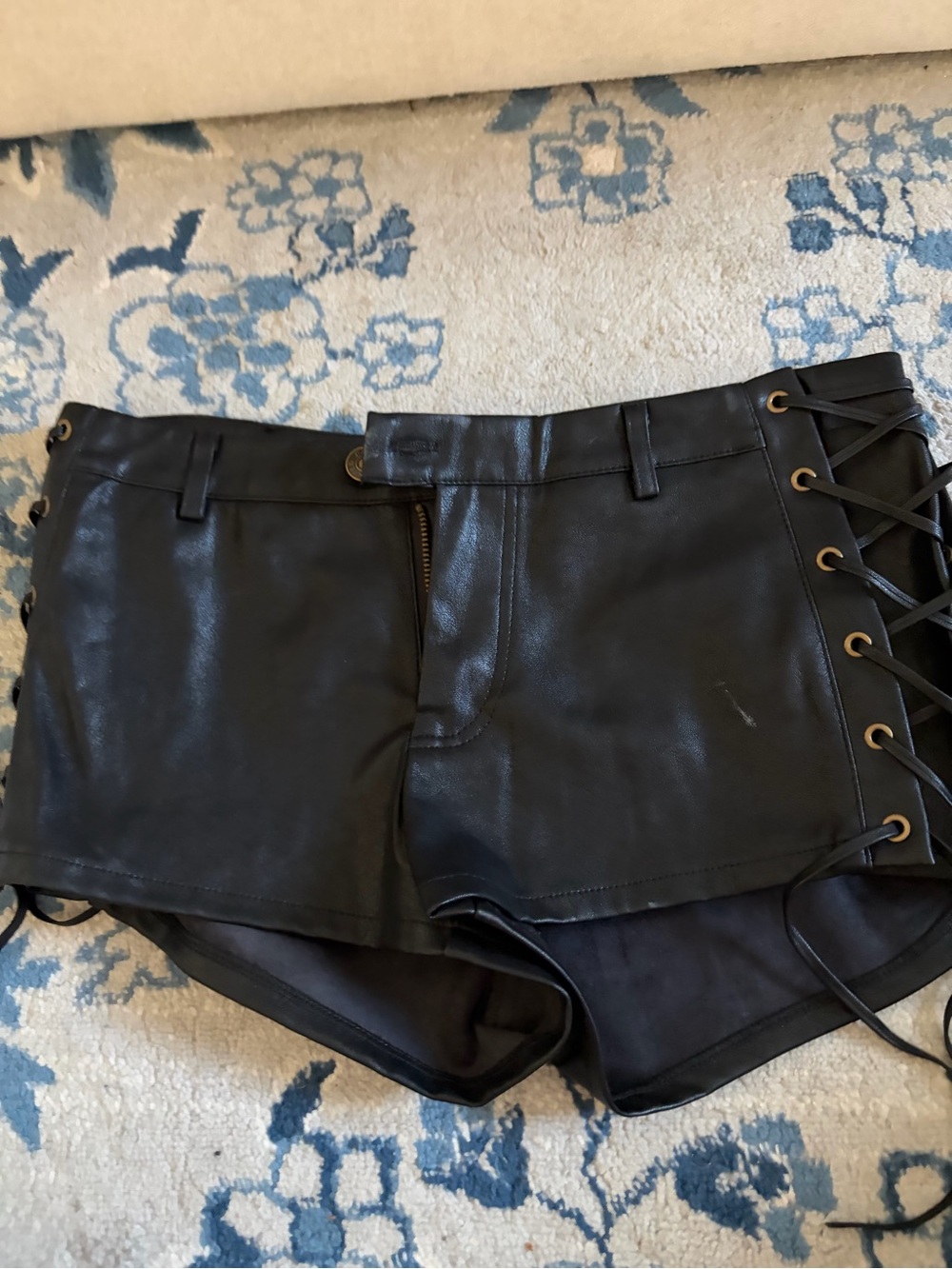 EDIKTED Black Faux Leather Lace-Up Women's Shorts